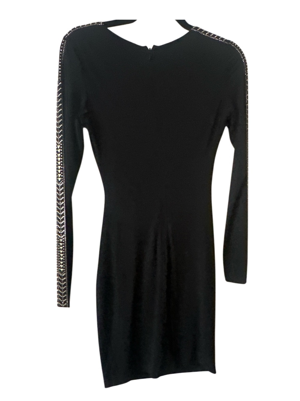 Guess Black Long-Sleeve V-Neck Dress with Gold Embellished Sleeves - Picture 5 of 6